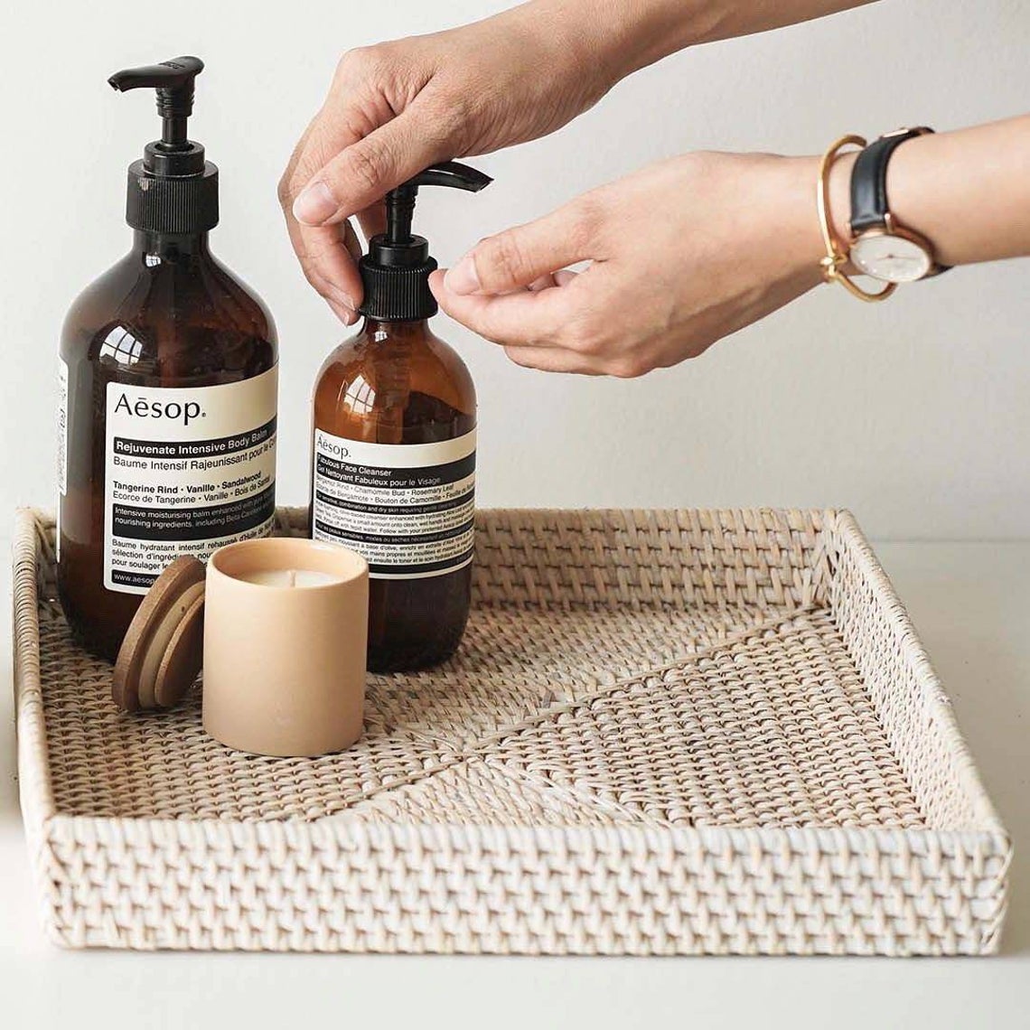 High demand set of 2 round wicker rattan serving trays from Vietnam