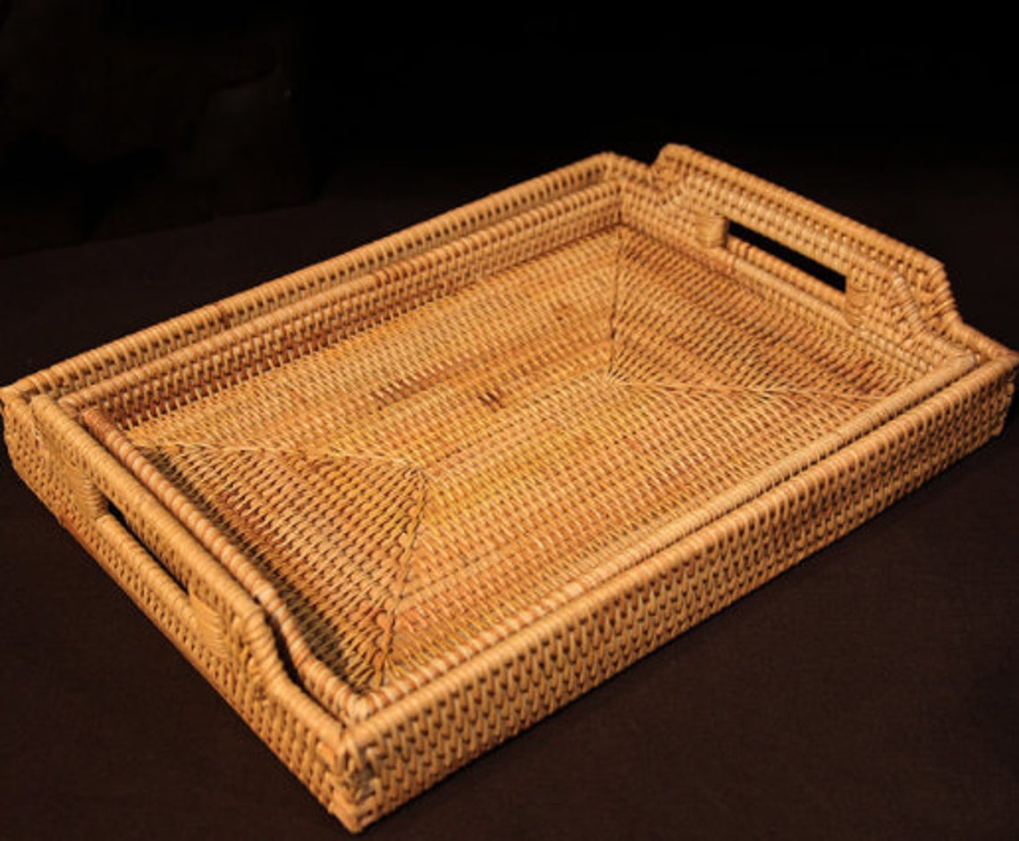 Factory Sale Hot Selling High-Quality Woven Bread Round Serving Trays Rattan Tray