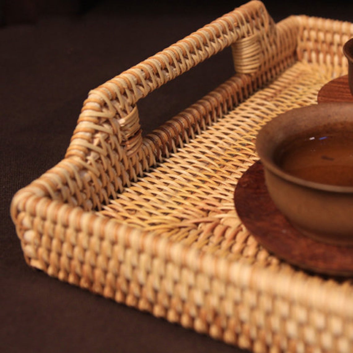 Factory Sale Hot Selling High-Quality Woven Bread Round Serving Trays Rattan Tray