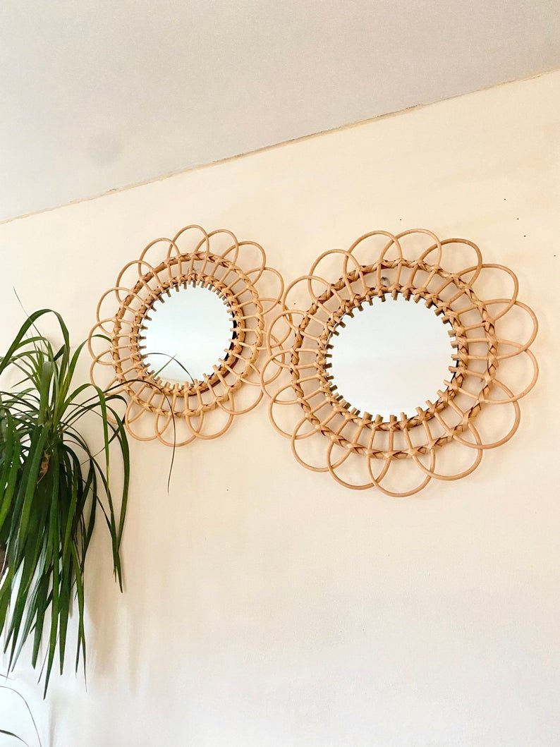 Wholesale Rattan Wall Hanging Mirror -Natural Wall Decor -Handmade -Beaded wall decor - Raffia Wall Decor -Raffia Macrame
