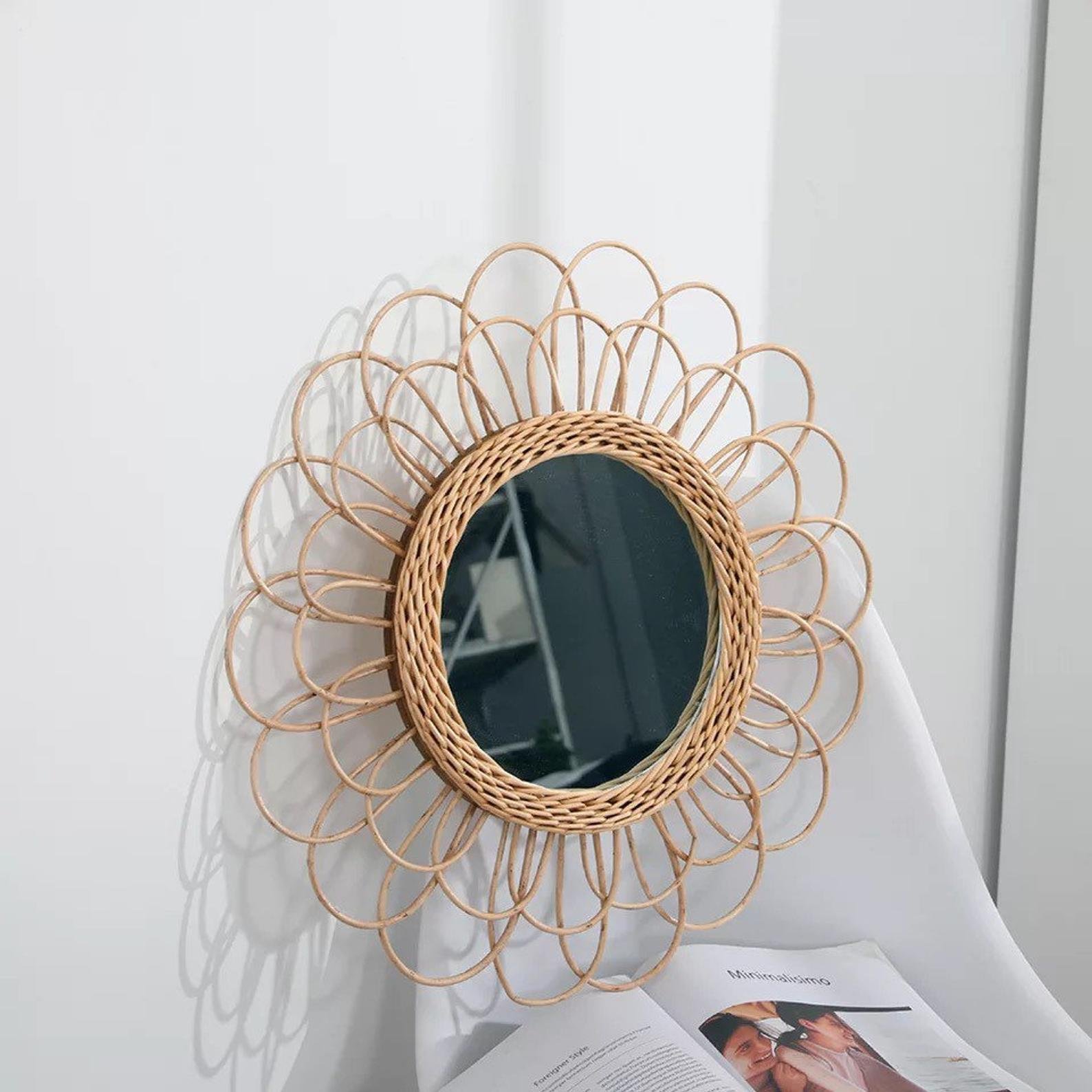 Wholesale Rattan Wall Hanging Mirror -Natural Wall Decor -Handmade -Beaded wall decor - Raffia Wall Decor -Raffia Macrame