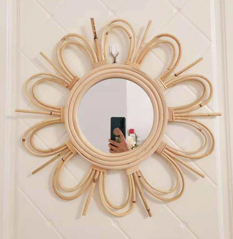 Raffia Wall Decor, Set of 3 wall decor, Boho Style, Boho Style Wall Decor, Raffia Decor, Straw Decor, Gold Brass Round,