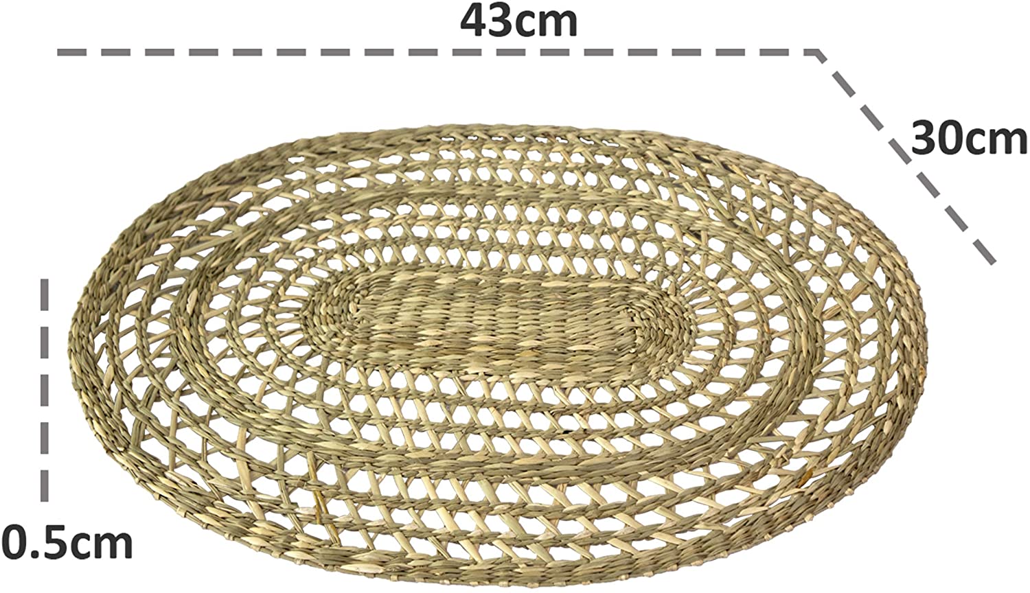 Set of 4 Pack Oval Woven Placemats for Dining Table, Braided Place Mat Handmade Natural Seagrass Wicker Placemat Heat Resistant Hot Insulation Anti-Skidding Non-Slip