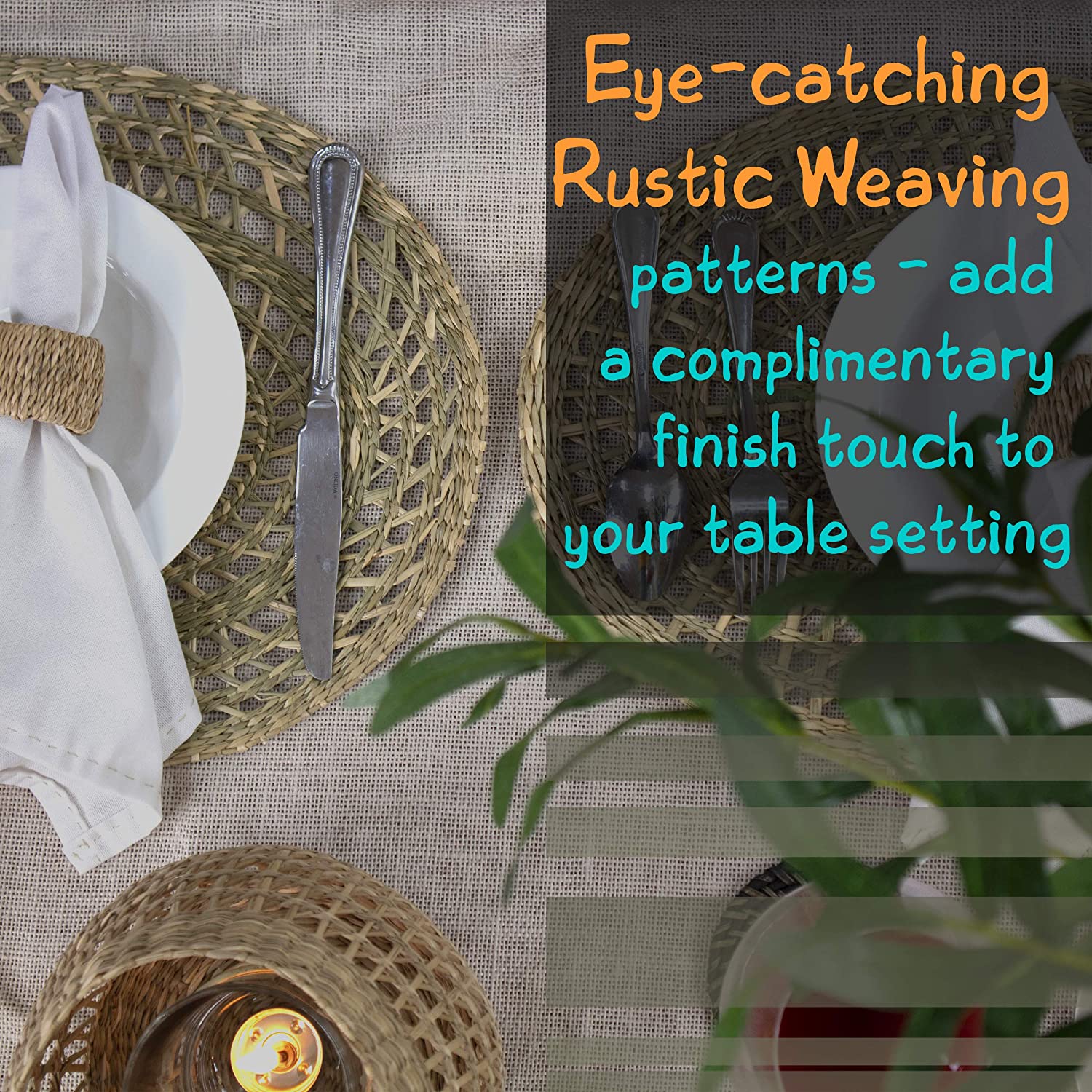 Set of 4 Pack Oval Woven Placemats for Dining Table, Braided Place Mat Handmade Natural Seagrass Wicker Placemat Heat Resistant Hot Insulation Anti-Skidding Non-Slip