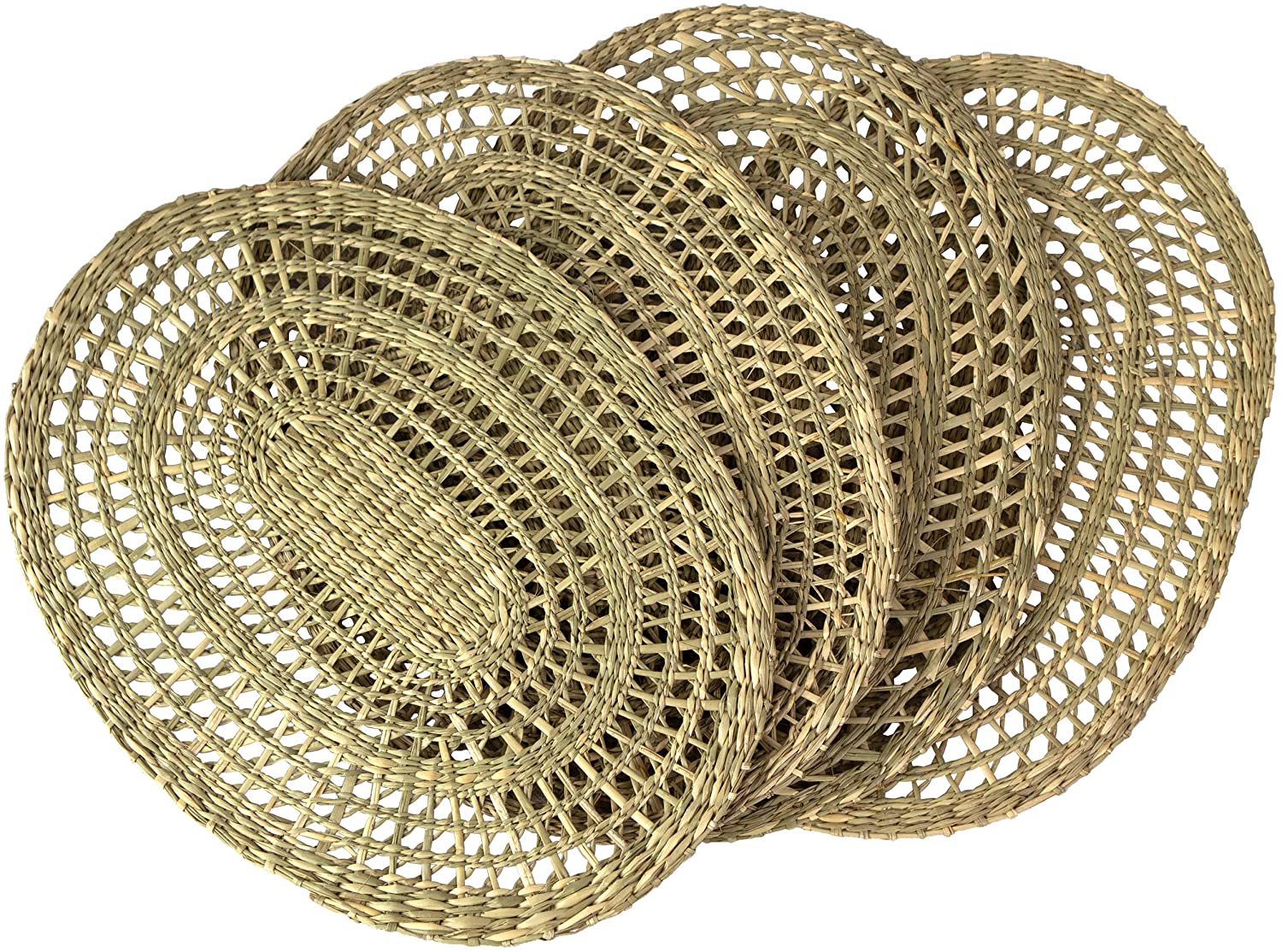 Set of 4 Pack Oval Woven Placemats for Dining Table, Braided Place Mat Handmade Natural Seagrass Wicker Placemat Heat Resistant Hot Insulation Anti-Skidding Non-Slip