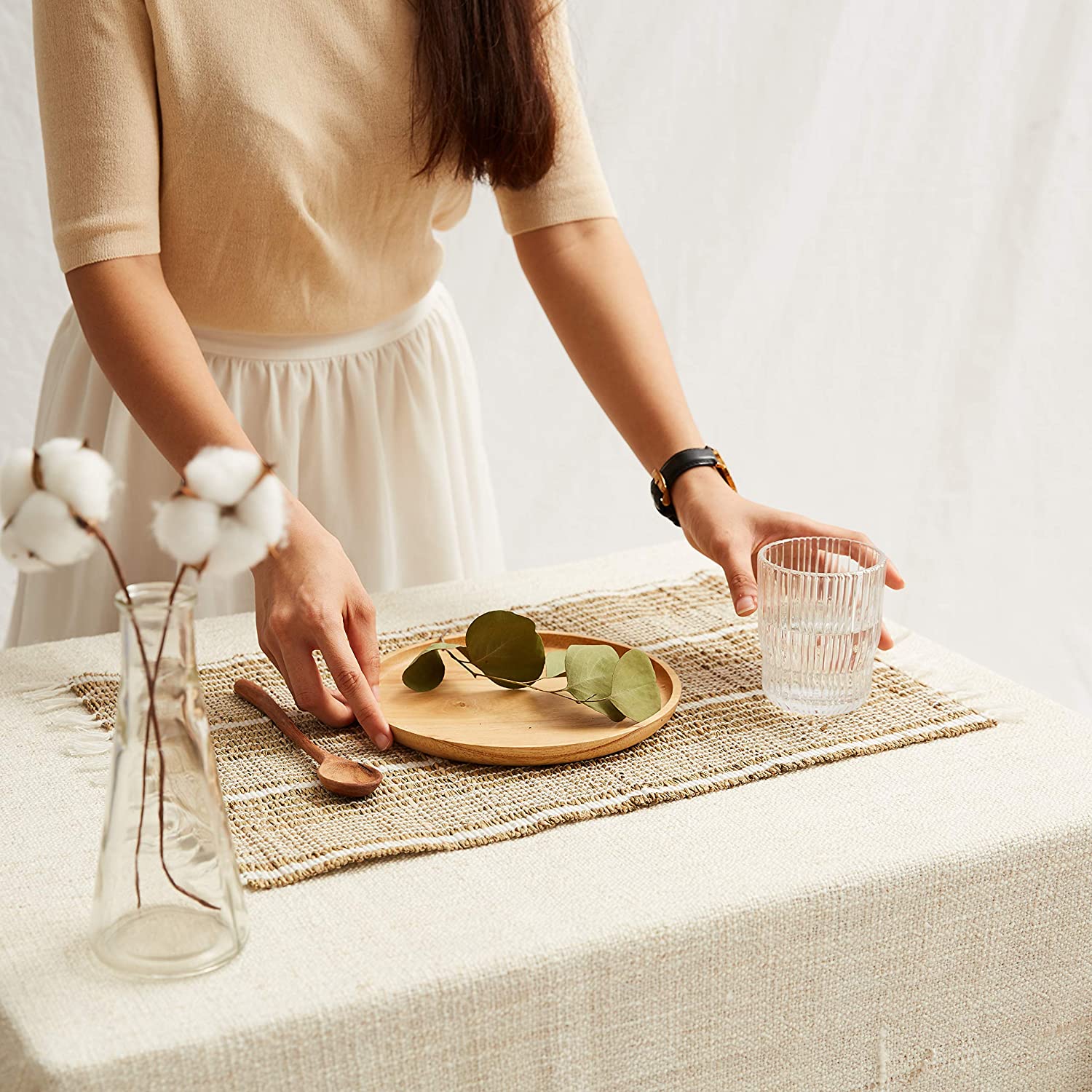 Woven Placemats - Set of 6, Natural Wicker Placemats, Seagrass Straw Braided Placemats, Heat Resistant Non-Slip Weave Placemats Handmade (Style 2)