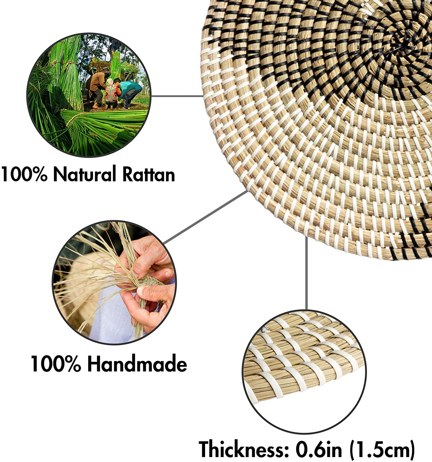 Seagrass Trivets for Hot Dishes - Woven Trivets Handmade Placemats for Dining Table -  Wall Hanging Decorative Plate - Seagrass Wall Decor (35cm/13.7in)
