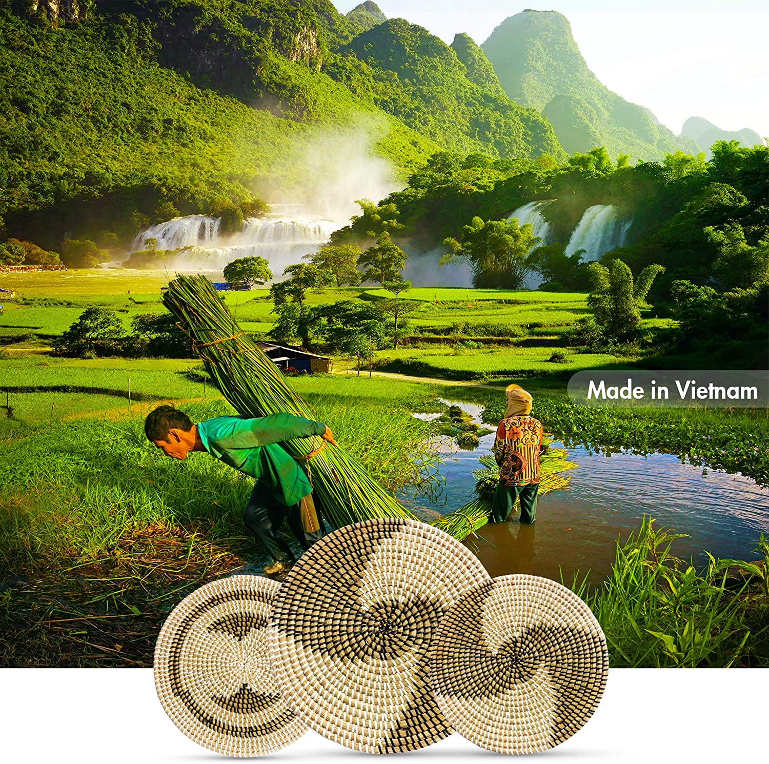 Seagrass Trivets for Hot Dishes - Woven Trivets Handmade Placemats for Dining Table -  Wall Hanging Decorative Plate - Seagrass Wall Decor (35cm/13.7in)