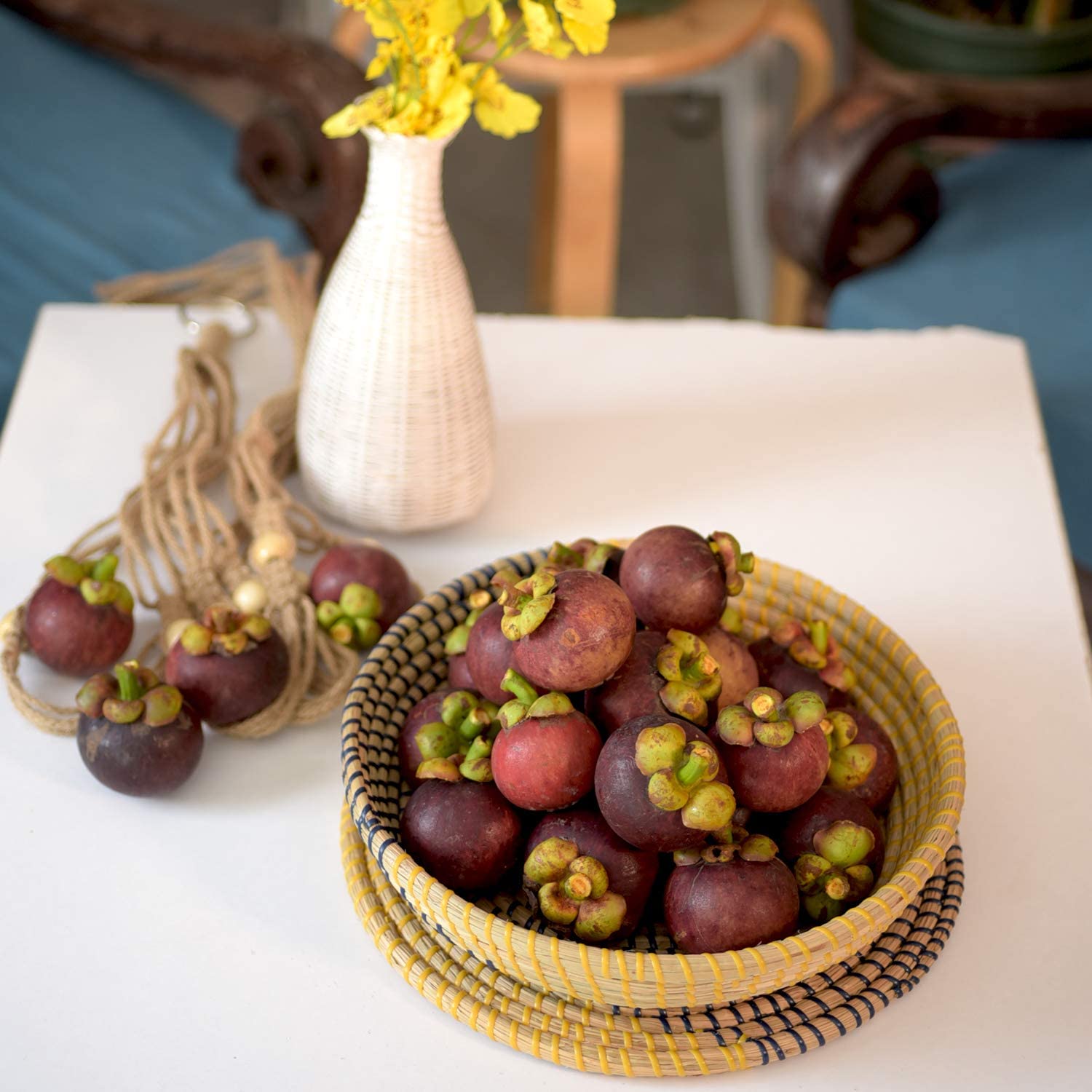 New Design Natural Wicker Seagrass Moon Shaped Wall Hanging Basket and Plate for Decorative Home and Kitchen