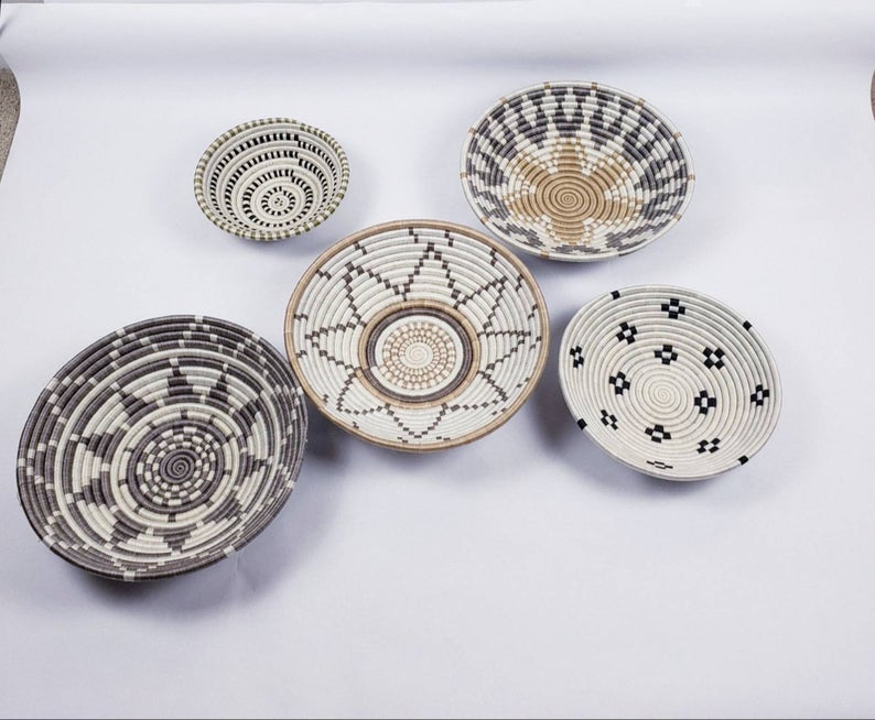Retail High Quality set of 5 African Wall Hanging Plates, Luxury Wicker Handmade Decorative House, Party Decor