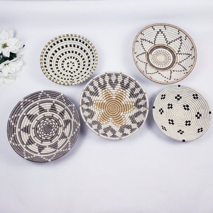 Retail High Quality set of 5 African Wall Hanging Plates, Luxury Wicker Handmade Decorative House, Party Decor