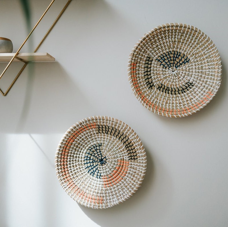 Set of 3 Wall Hanging Baskets Decor, Woven Tabletop Basket, Seagrass Woven Wall Basket Plates