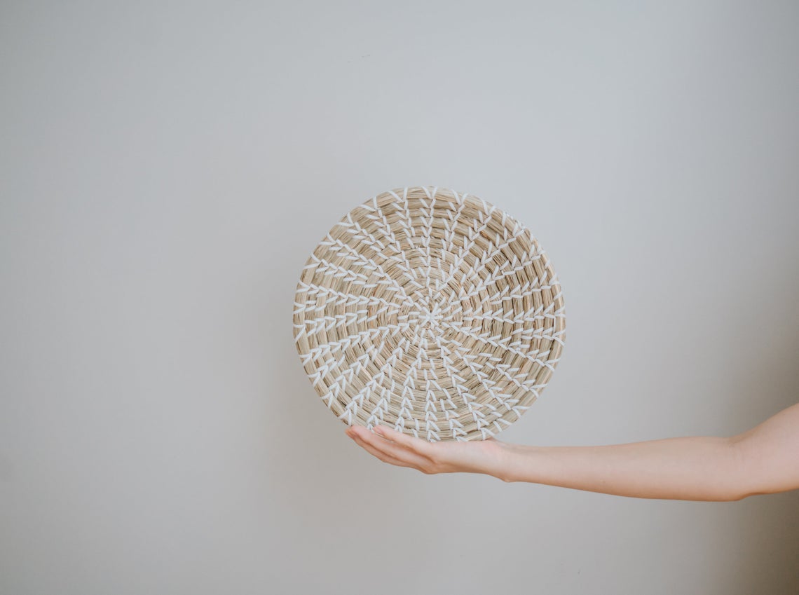 Set of 2 Wall Hanging Decor Baskets 11 inches , African Seagrass Woven Tabletop Basket manufactured in Vietnam
