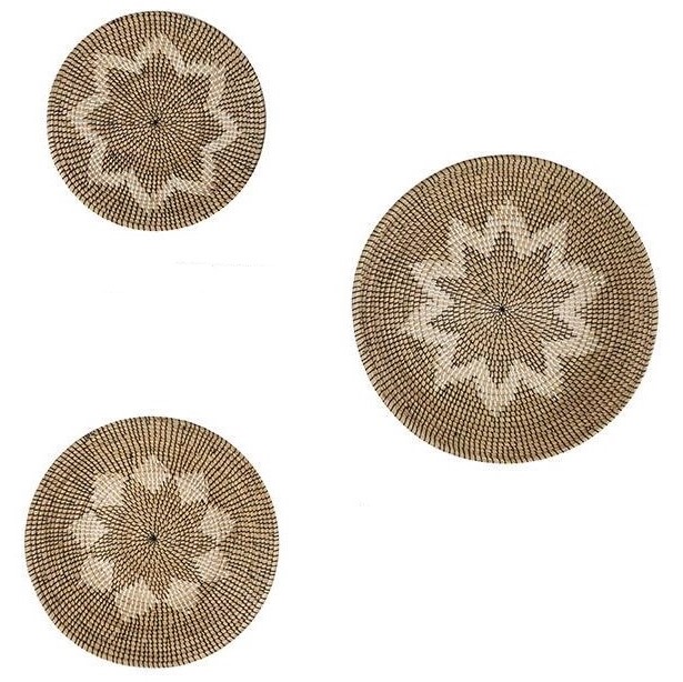 Best Seller Vietnam Cheap Price Set of 3 Round Natural Seagrass Starburst Wall Decor Hand Woven Plates