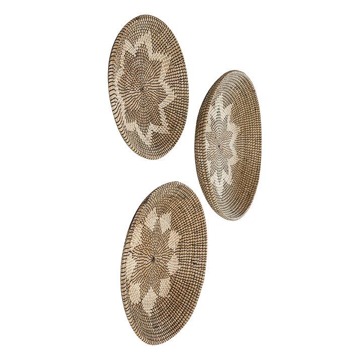 Best Seller Vietnam Cheap Price Set of 3 Round Natural Seagrass Starburst Wall Decor Hand Woven Plates