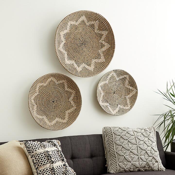 Best Seller Vietnam Cheap Price Set of 3 Round Natural Seagrass Starburst Wall Decor Hand Woven Plates