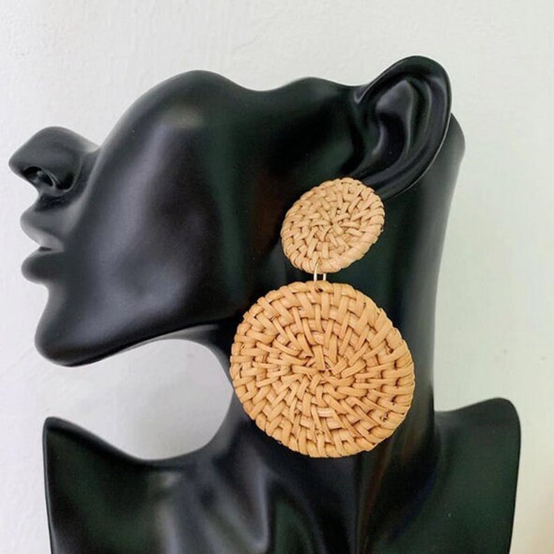 Sun-Kissed Strands Handmade Wicker Straw Drop Earrings - TPE005