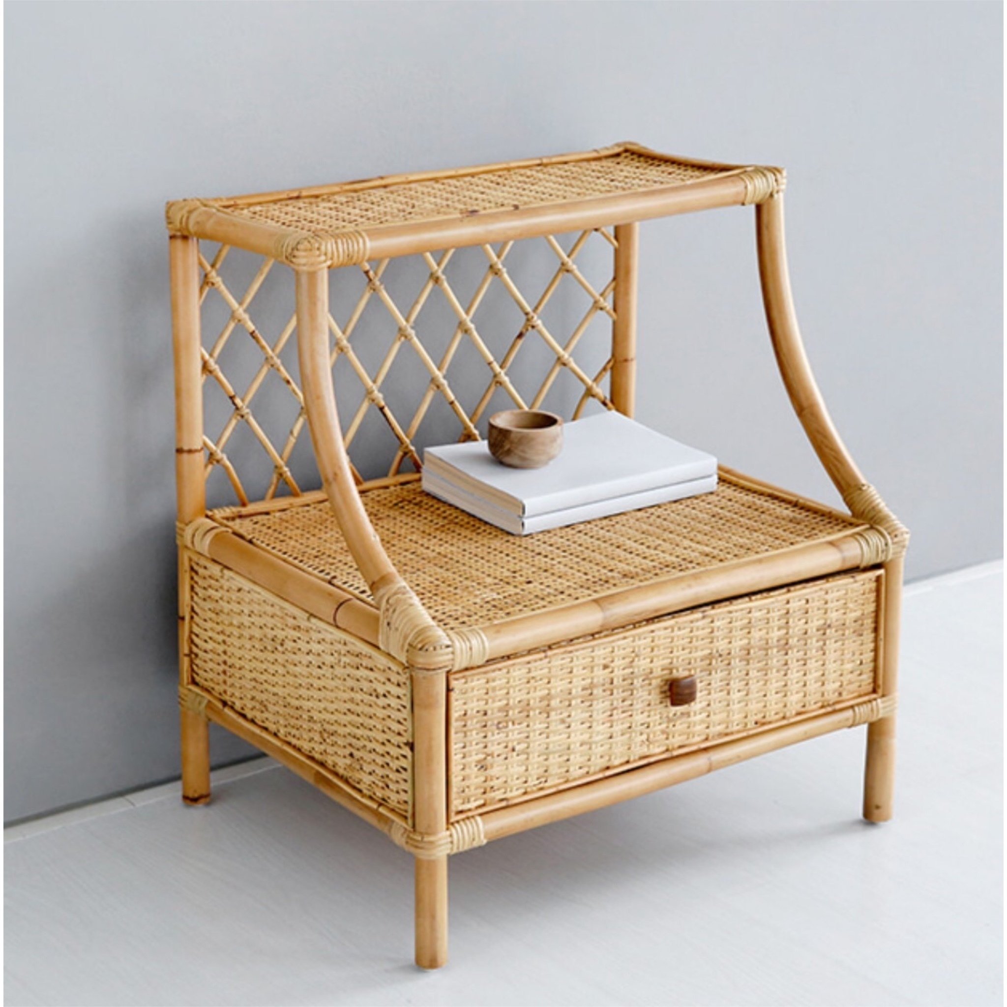Bali & Pari Lalo Modern Bohemian Rattan 1-Drawer Nightstand in Natural Brown - TPC001