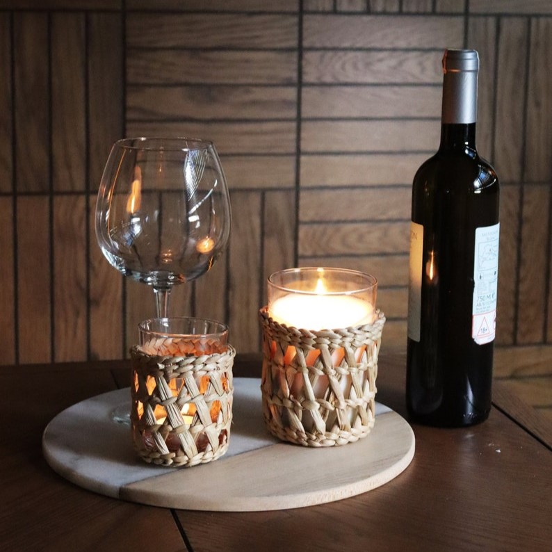 Chic Glow Glass Candle Set in Boheme Wicker Basket - TPCAH0007