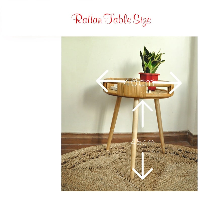 Handmade Rattan Tea Table with Bamboo Table Top - Boho Vintage Round Coffee End Table - TPTB001