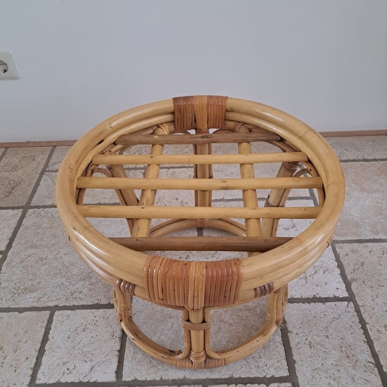 Retro Boho Vintage Bamboo Rattan Side Table/Ottoman - TPTB002