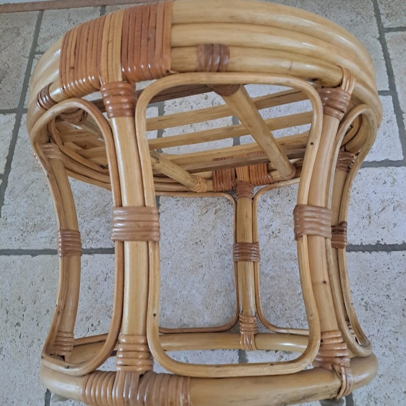 Retro Boho Vintage Bamboo Rattan Side Table/Ottoman - TPTB002