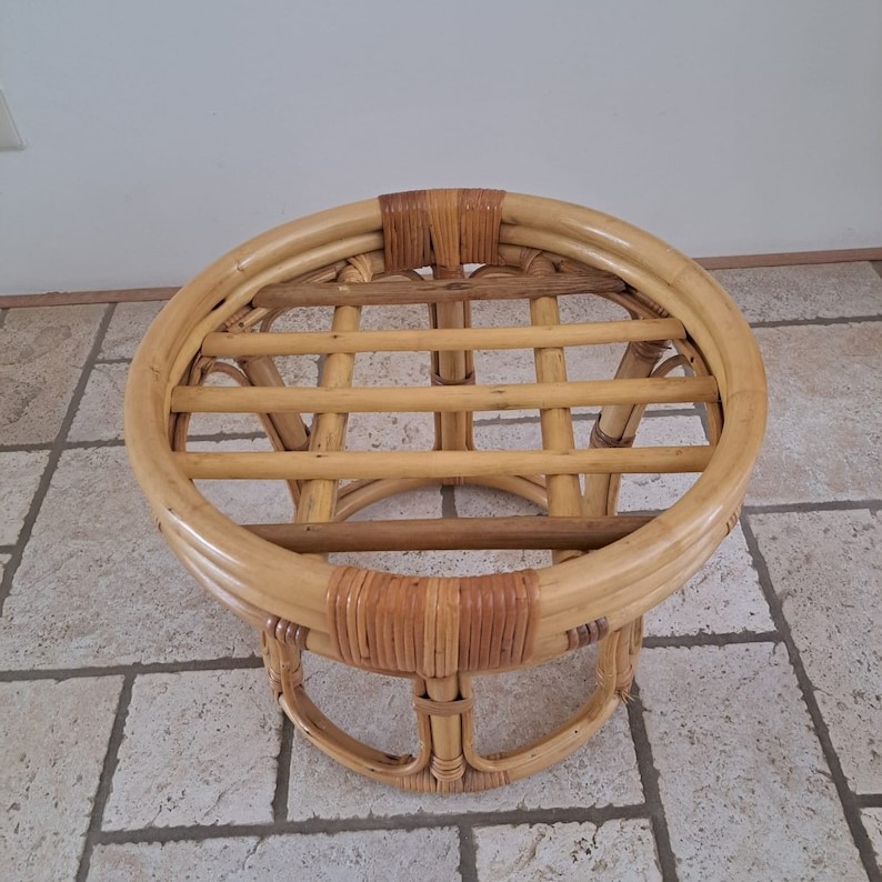 Retro Boho Vintage Bamboo Rattan Side Table/Ottoman - TPTB002
