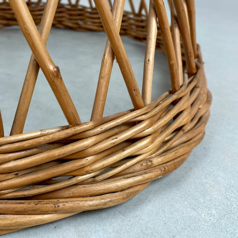 Vintage 1970s Round Rattan Table - Retro Boho Planter - TPTB003