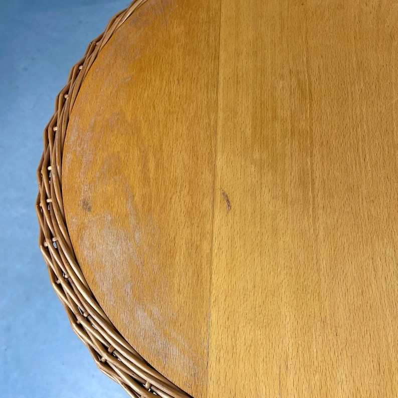 Vintage 1970s Round Rattan Table - Retro Boho Planter - TPTB003
