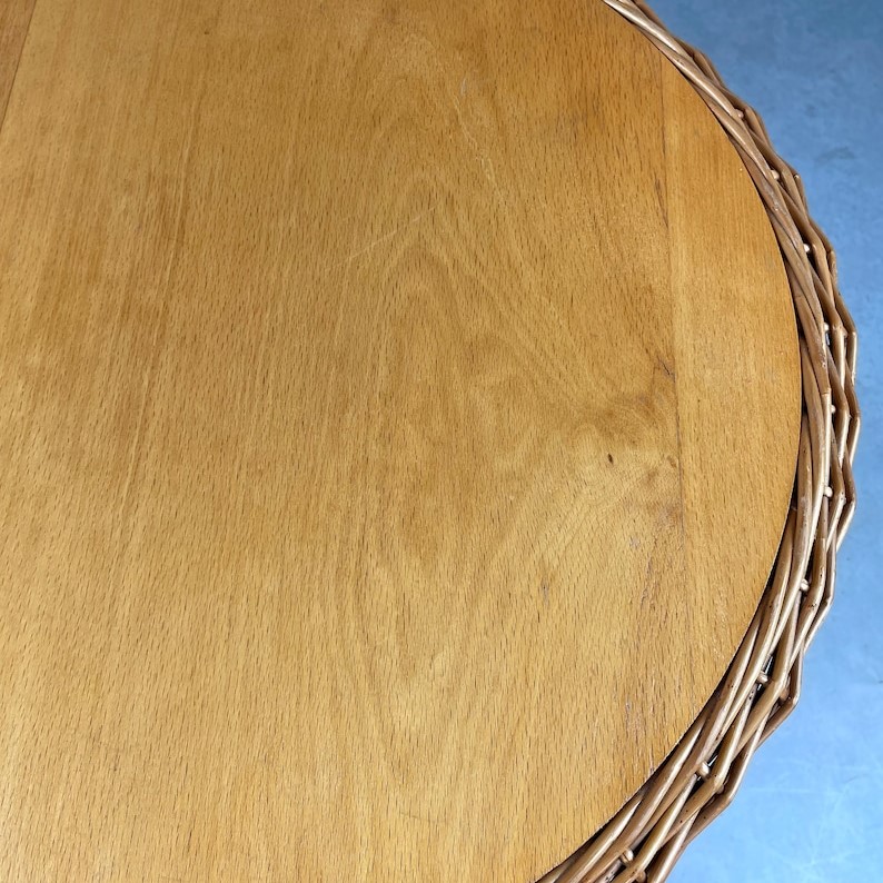 Vintage 1970s Round Rattan Table - Retro Boho Planter - TPTB003