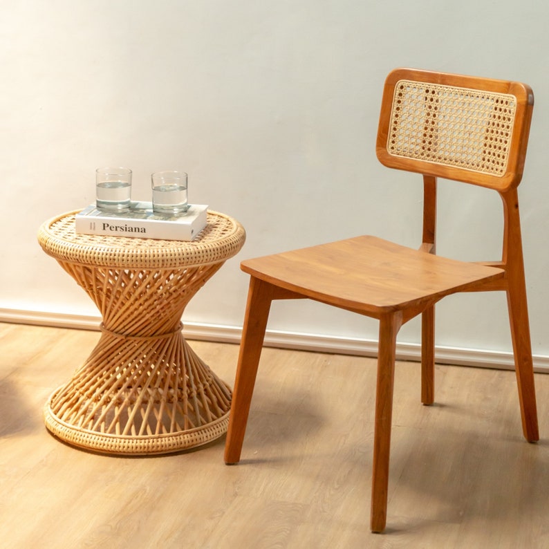 LUHU Rattan Side Table - Round Beige End Table for Couch, Coffee, and Sofa - TPTB006
