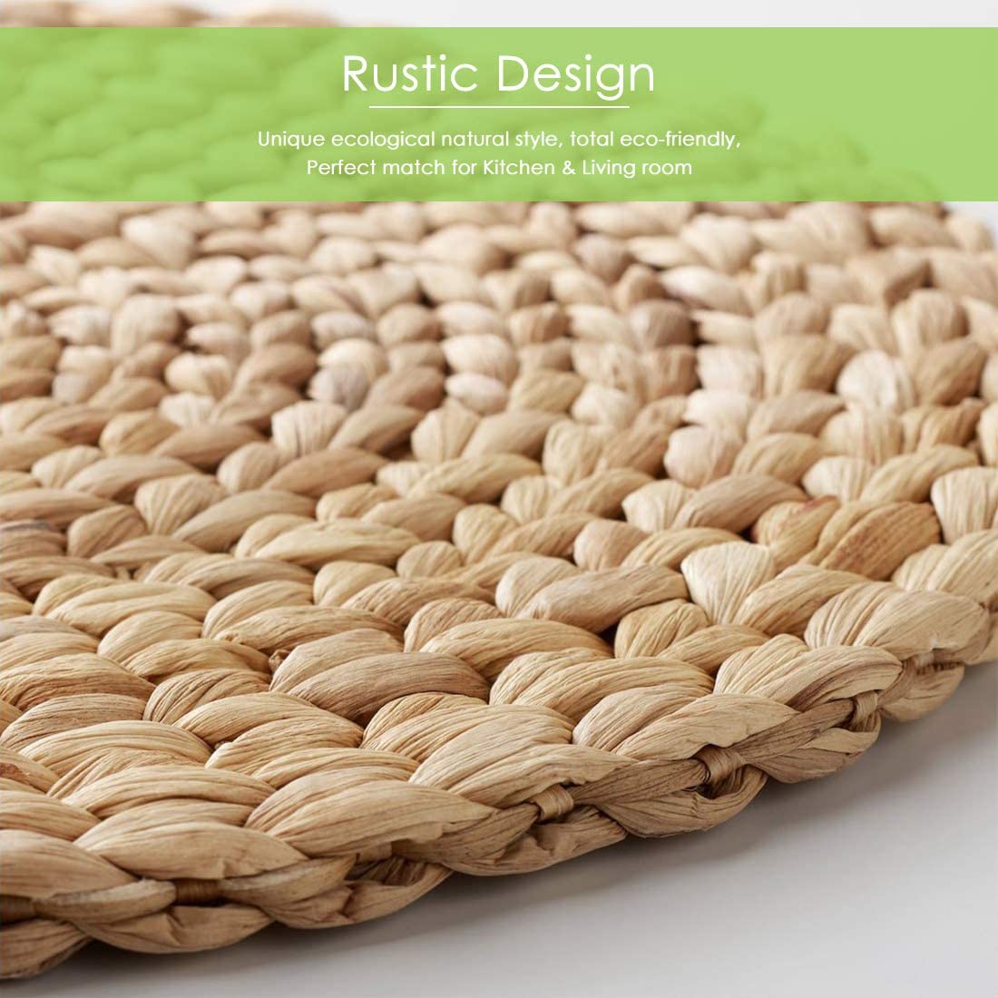 4 Pack 11.8'' Round Natural Water Hyacinth Weave Placemat Handmade Heat Resistant Braided Rattan Grass Mat for Dining Table Decoration