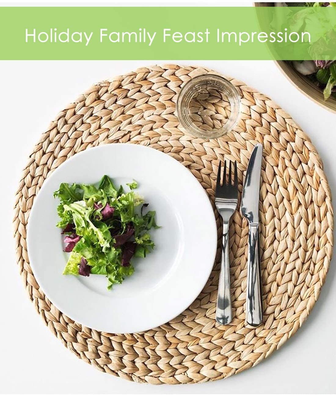 4 Pack 11.8'' Round Natural Water Hyacinth Weave Placemat Handmade Heat Resistant Braided Rattan Grass Mat for Dining Table Decoration