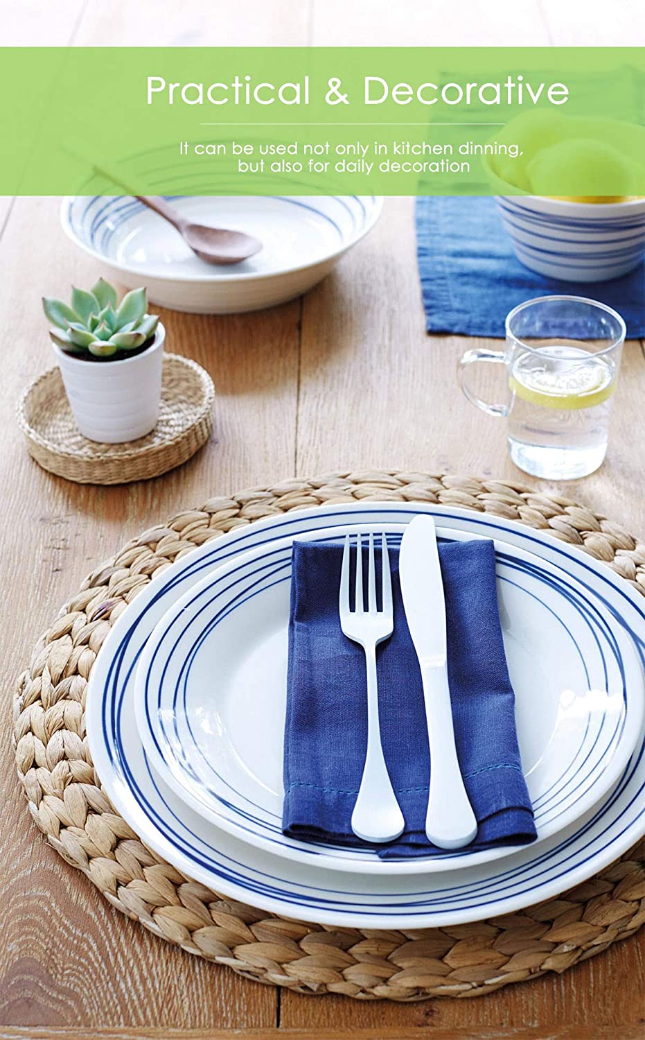 4 Pack 11.8'' Round Natural Water Hyacinth Weave Placemat Handmade Heat Resistant Braided Rattan Grass Mat for Dining Table Decoration