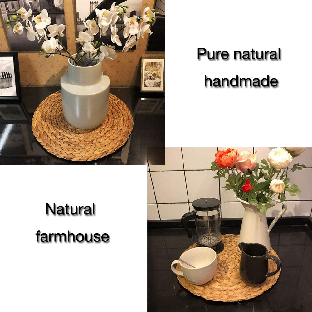 4pack Natural Water Hyacinth Woven placemat, Heat-Resistant Non-Slip Braided Rattan Tablemats Handmade placemat (11.8 Inch)