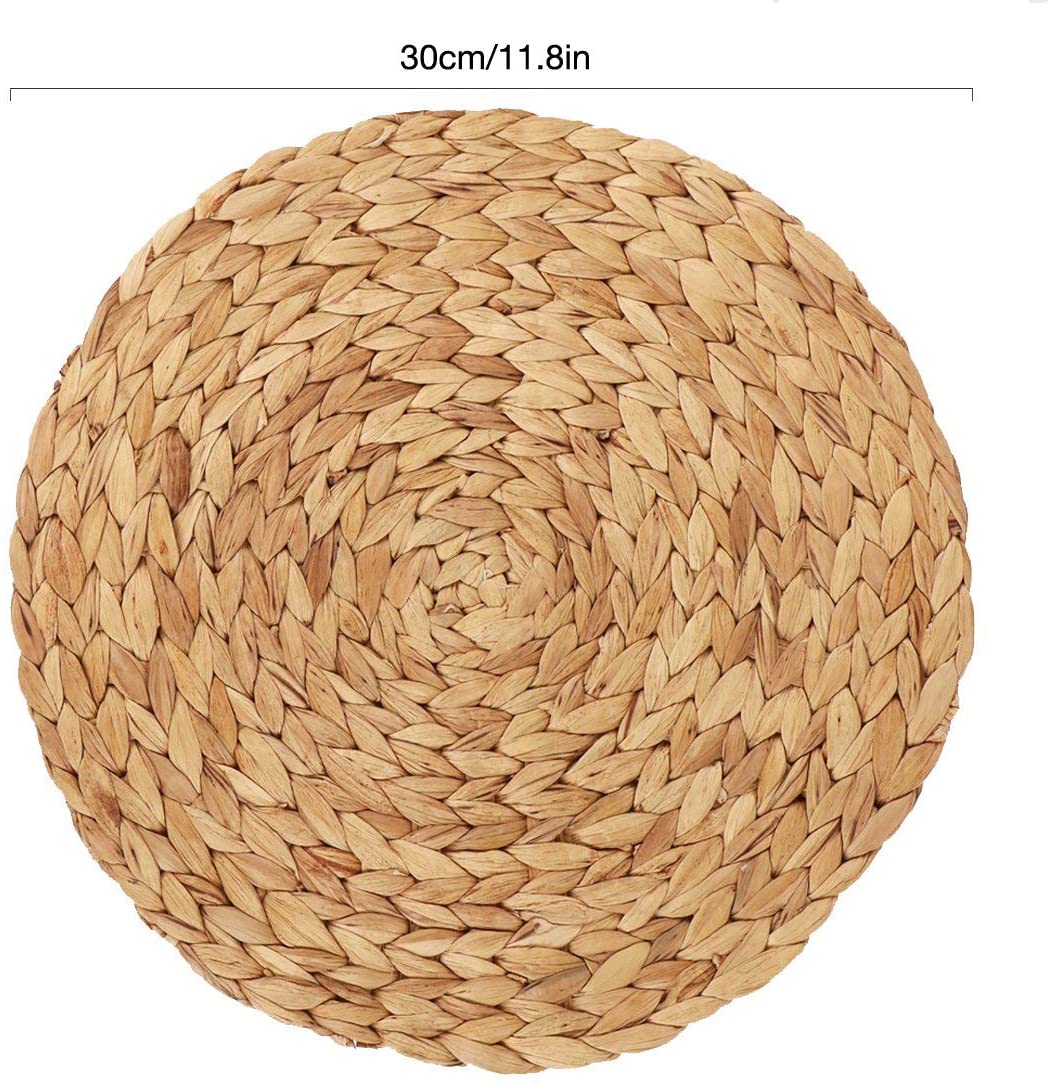 4pack Natural Water Hyacinth Woven placemat, Heat-Resistant Non-Slip Braided Rattan Tablemats Handmade placemat (11.8 Inch)