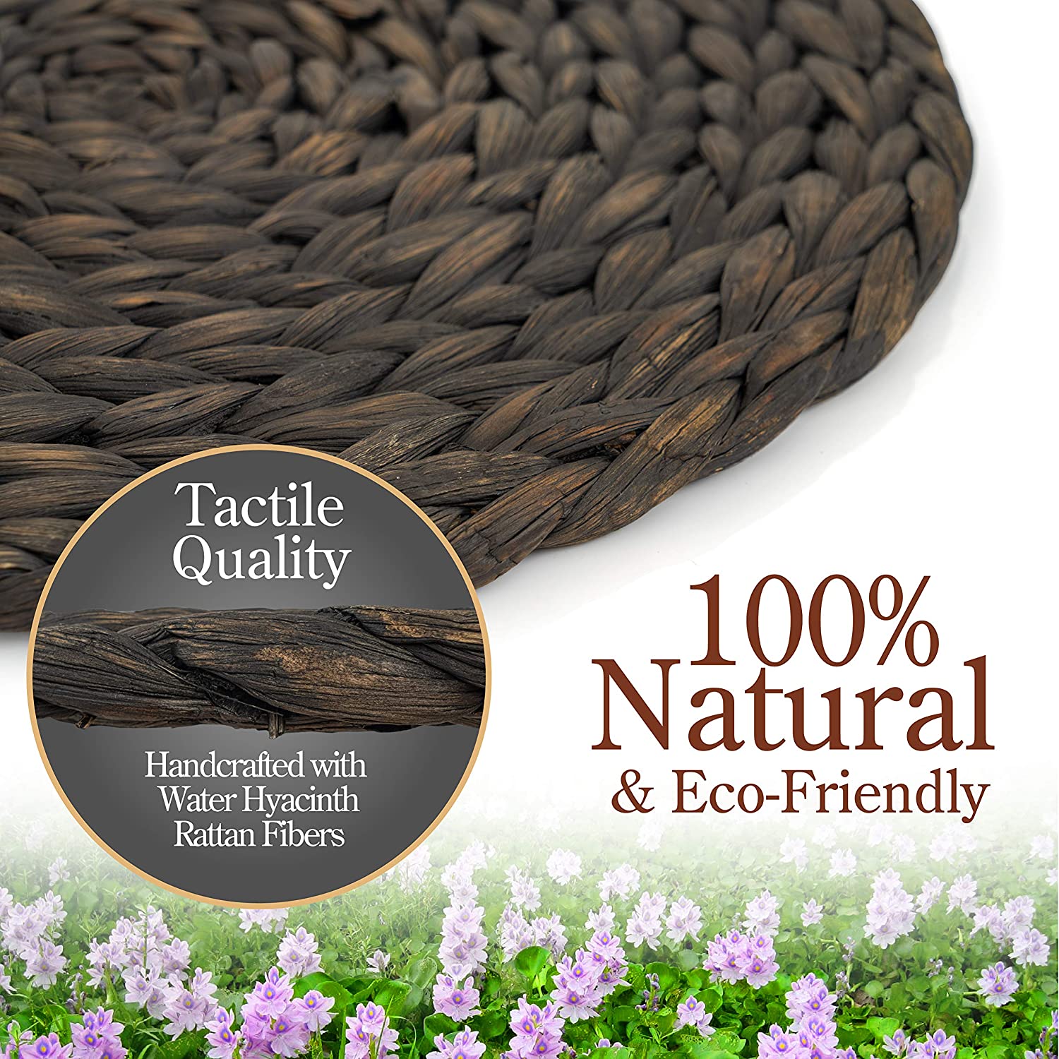 Placemats for Dining Table Extra Large 14 1/2 Inch Diam | Round Place Mats Set of 4 Water Hyacinth Straw Braided Handmade Woven Charger Plates | 100% Natural Eco Friendly Farmhouse Decor
