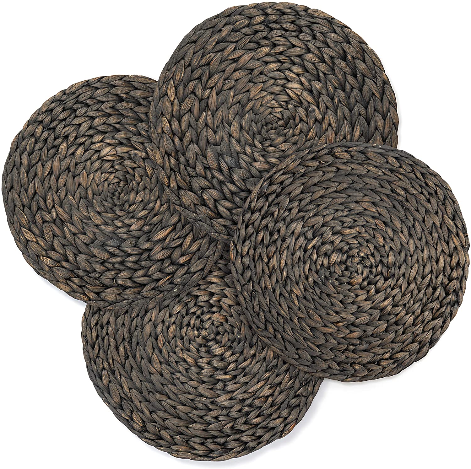 Placemats for Dining Table Extra Large 14 1/2 Inch Diam | Round Place Mats Set of 4 Water Hyacinth Straw Braided Handmade Woven Charger Plates | 100% Natural Eco Friendly Farmhouse Decor