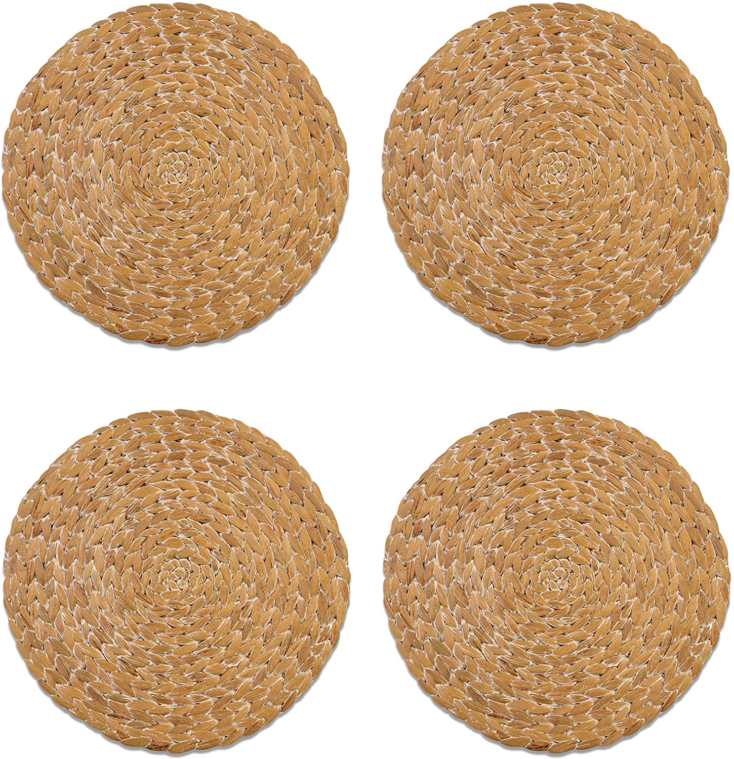 Low Moq Woven Placemats Natural Water Hyacinth Placemats Round Braided Rattan Tablemats