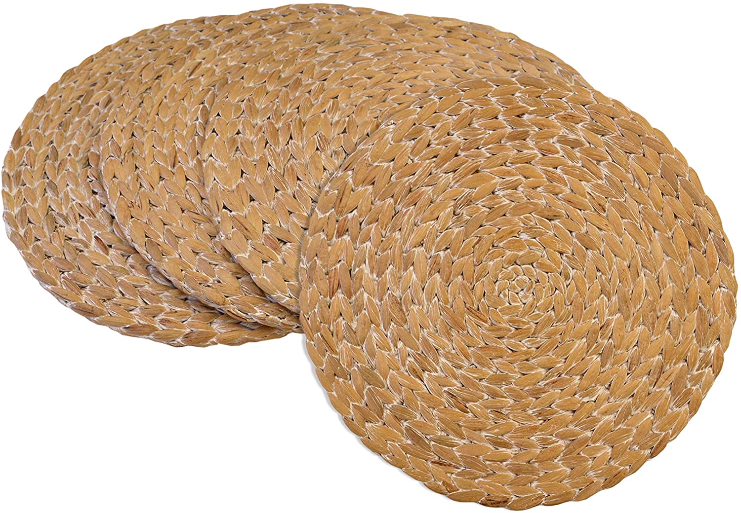 Low Moq Woven Placemats Natural Water Hyacinth Placemats Round Braided Rattan Tablemats