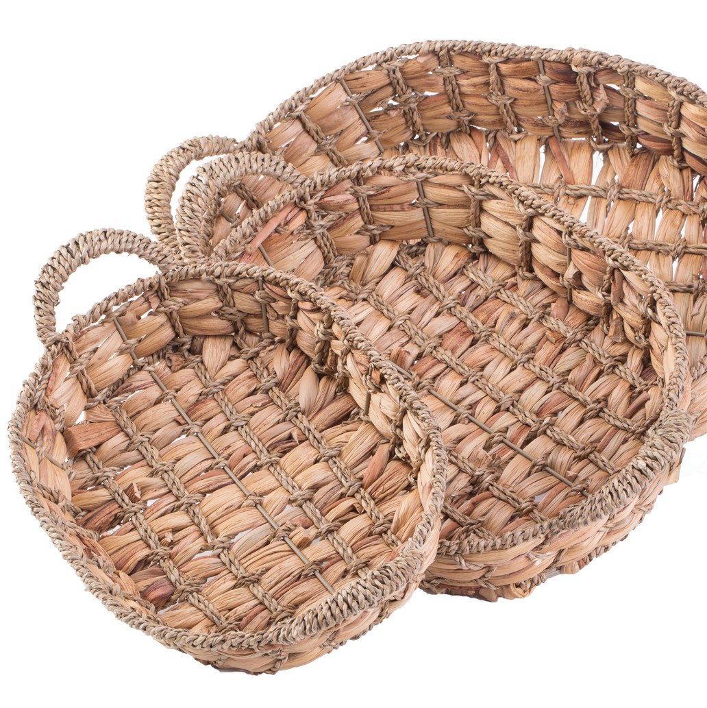 Wholesale Oval water hyacinth bread basket with 2 handles made in Vietnam