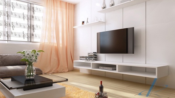 Mở rộng không gian nhờ mẫu kệ tivi phòng khách đơn giản