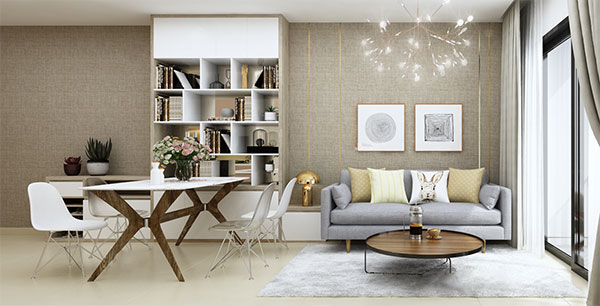 Mẫu thiết kế nội thất chung cư 2 phòng ngủ tiện nghi, hiện đại