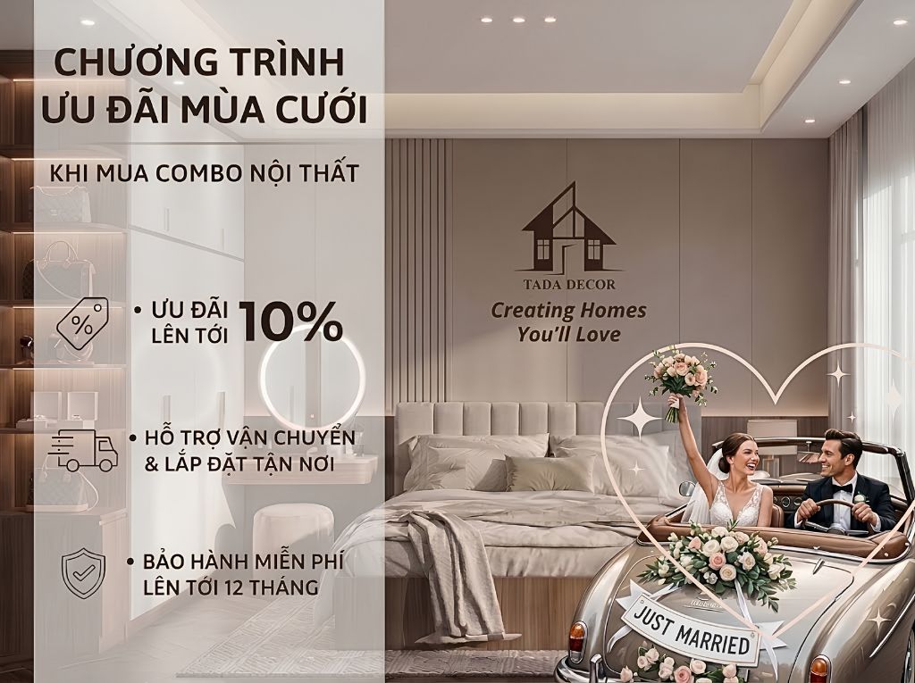Phòng ngủ tân hôn đẹp 2026: Bí quyết chọn combo nội thất đồng bộ cho vợ chồng trẻ