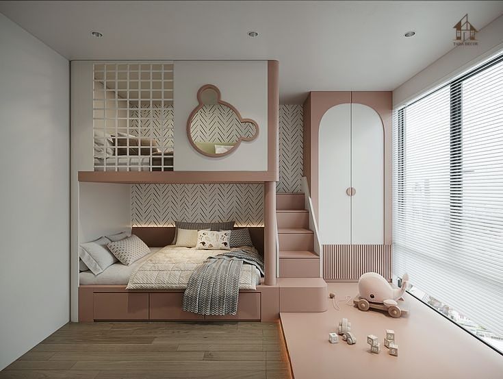 Thiết kế giường tầng kết hợp bàn học, tủ quần áo thông minh