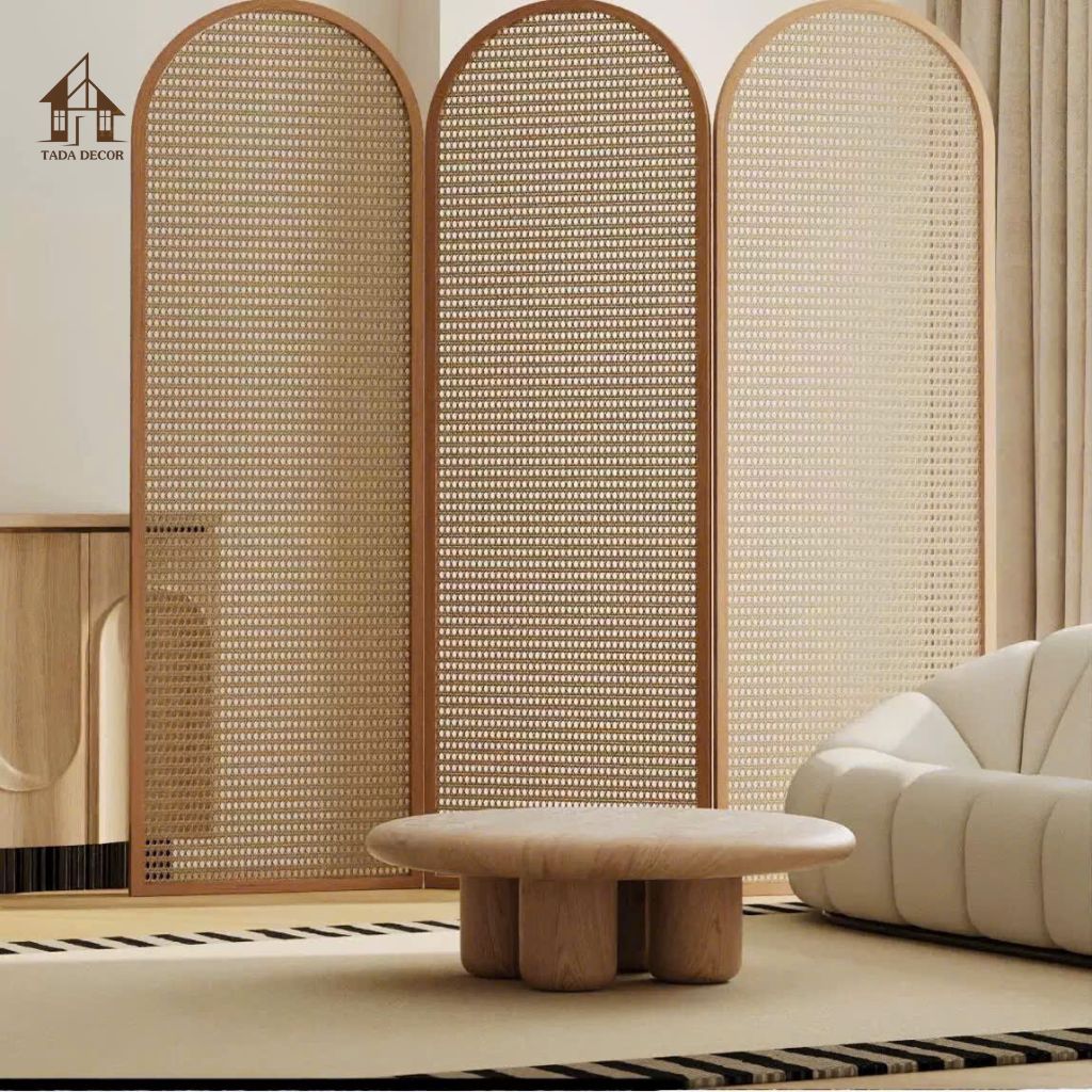 Không gian café decor ấm cúng với vách mây mắt cáo khung gỗ tự nhiên