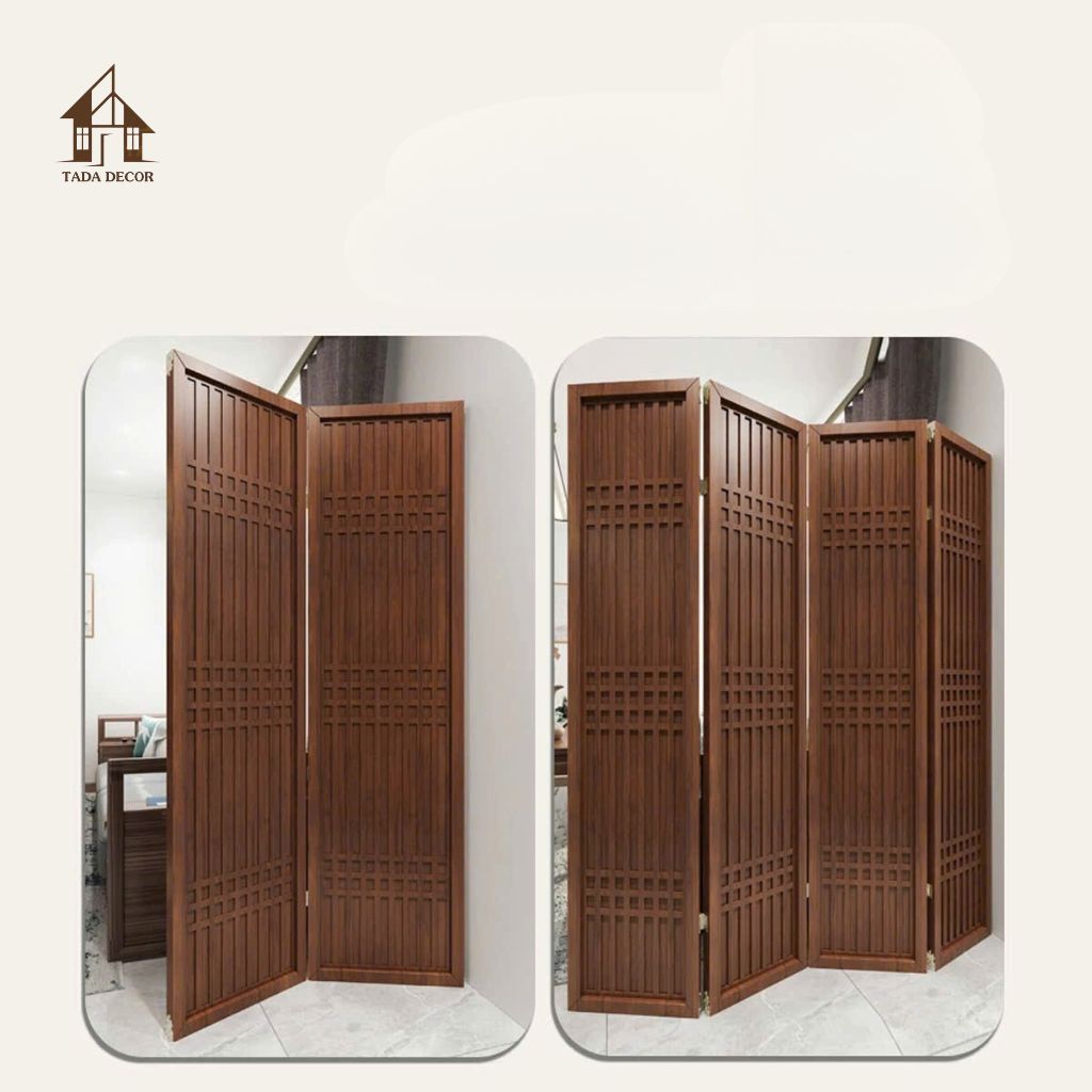 Không gian phòng khách sang trọng với vách bình phong CNC trơn thương hiệu TADA Việt Nam