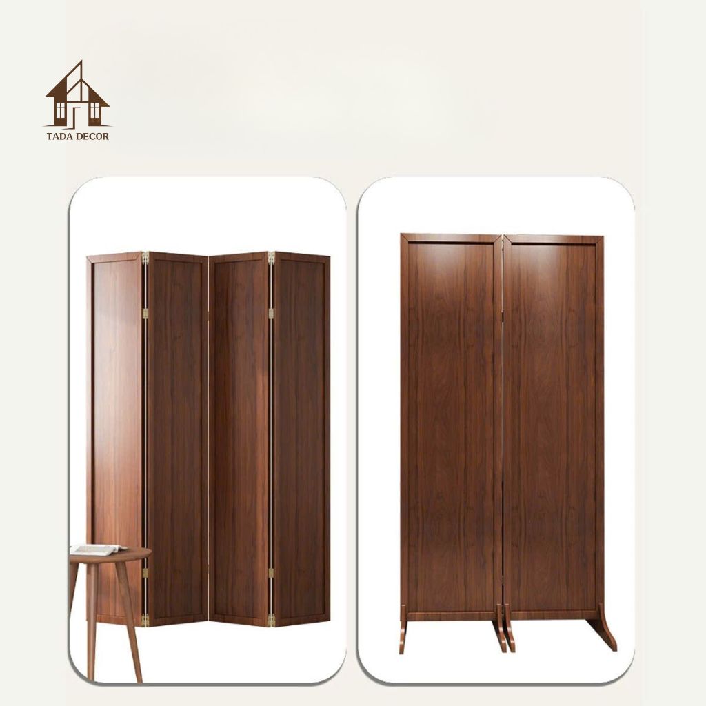 Vách bình phong trơn màu gỗ tự nhiên giúp không gian thêm tinh tế và sang trọng.