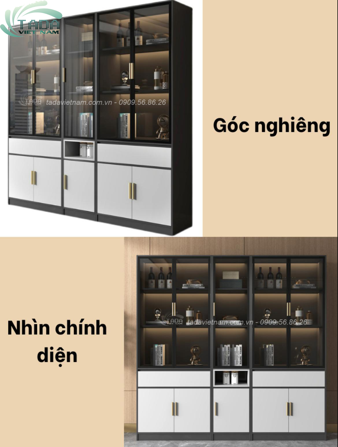 Tủ trưng bày phòng khách sang trọng, hiện đại chất liệu gỗ MDF thương hiệu TADA- TTB2