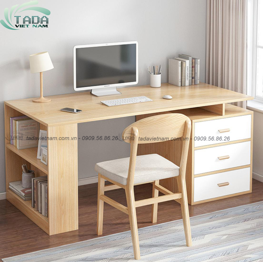 Bàn học kết hợp với tủ sách chân bàn ,chất liệu gỗ MDF thương hiệu TADA VIỆT NAM- TDBH18